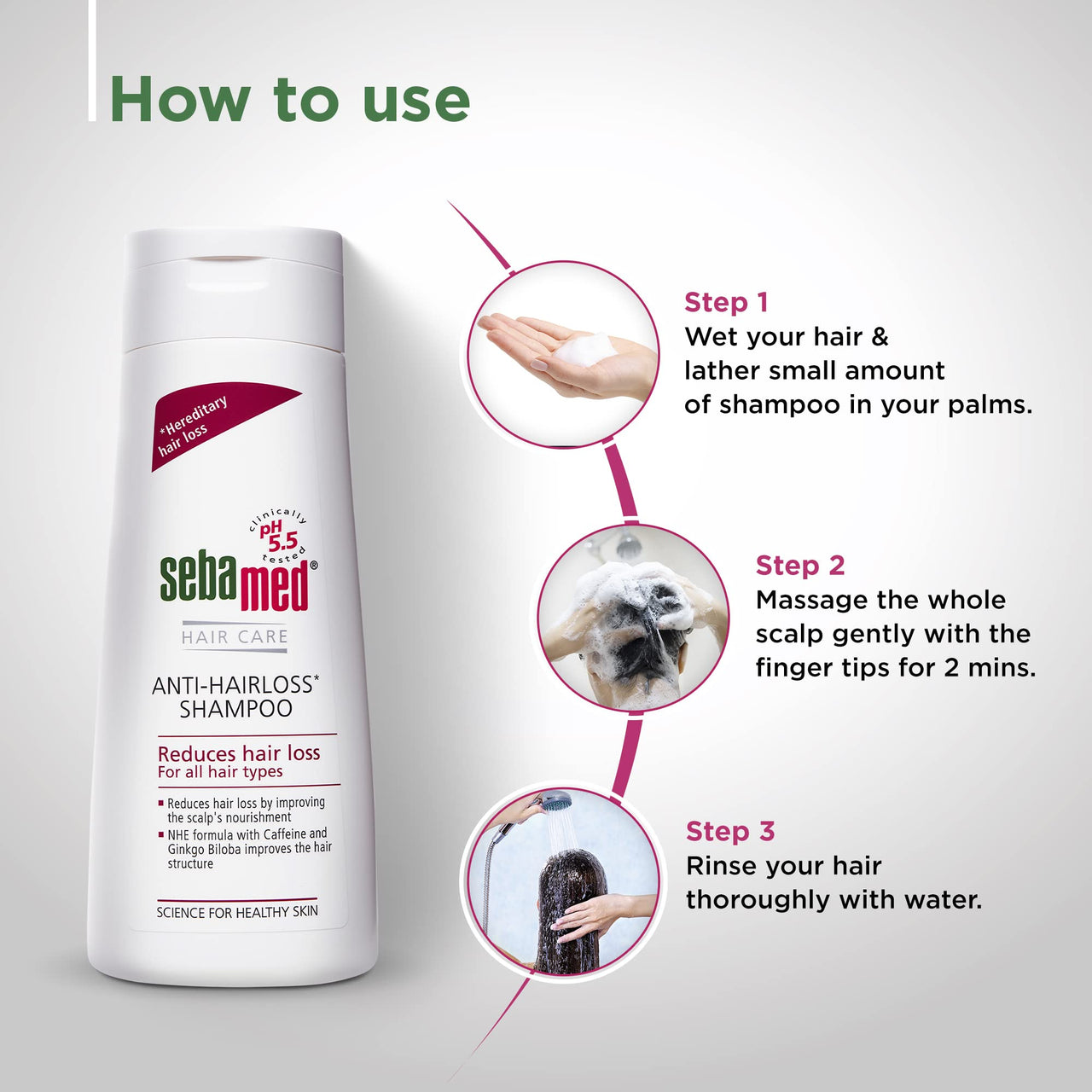 Sebamed Anti Hairloss Shampoo 200Ml | Ph 5.5 | Reduces Hairloss | Caffeine & Gingko Biloba | All Hair Types | Pack of 4