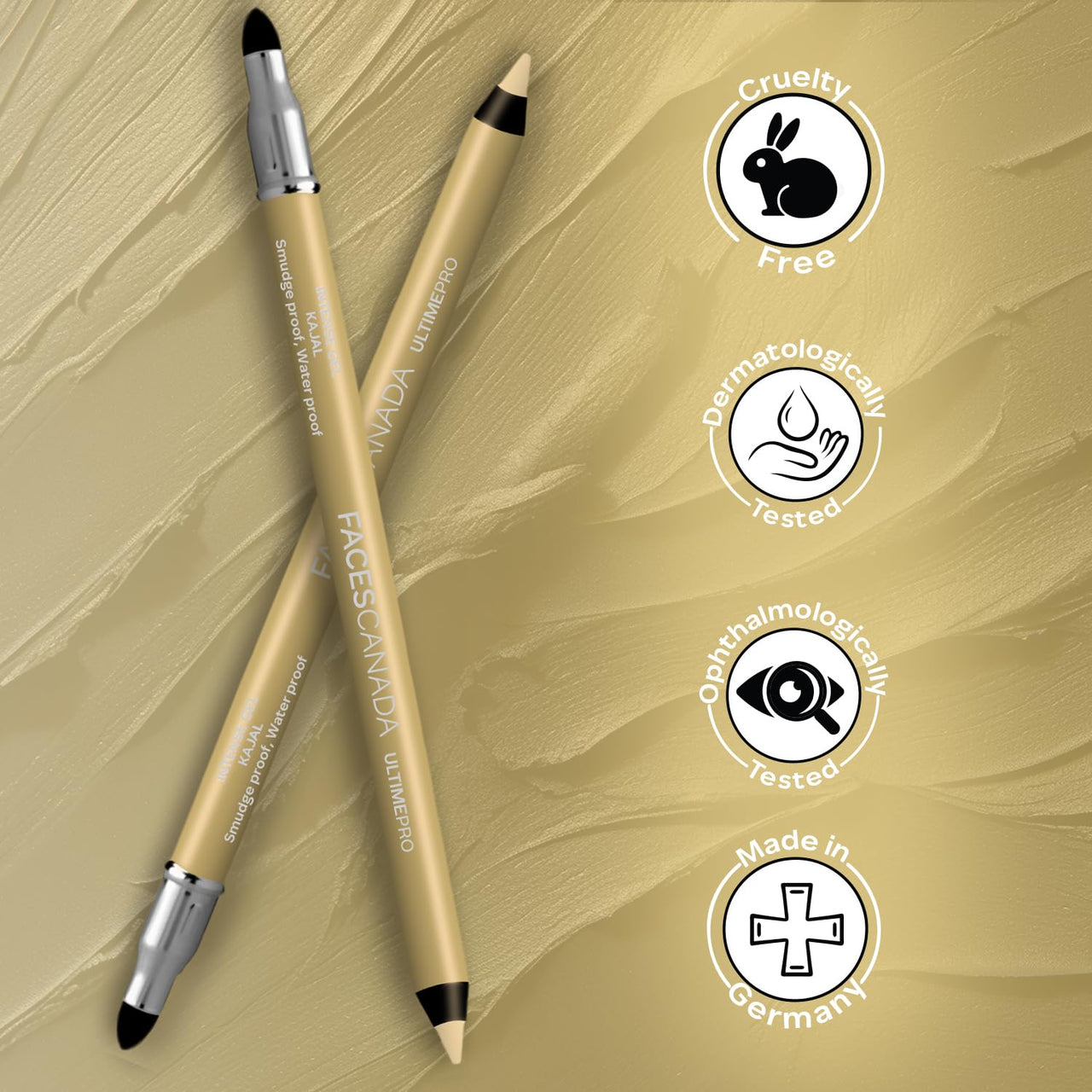 FACES CANADA Ultime Pro Intense Gel Kajal With Smudger & Sharpener - Sand Beige, 1.2 g | 24 Hr Long Stay | Waterproof & Smudgeproof | One Swipe Smooth Application | 3-in-1 Kajal, Eyeliner