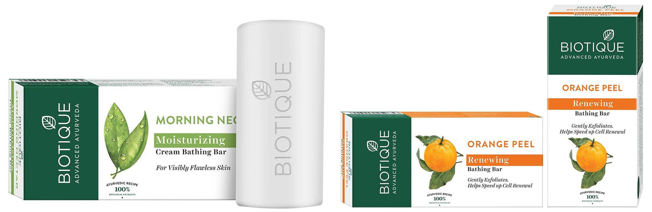 Biotique Bio Morning Nectar Flawless Cream Bathing Bar, 150g & Biotique Bio Orange Peel Revitalizing Body Soap, 150g