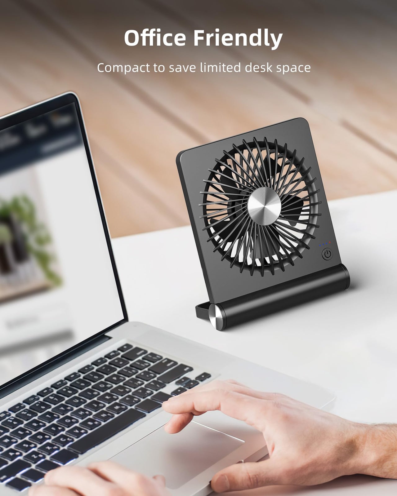 Koonie Portable Desk Fan, 3.5-20hrs Battery Operated Small USB Fan with Ultra Quiet 220 Tilt Folding, Rechargeable Personal Fan with 3 Speeds Strong Wind for Home Office Desktop, Black