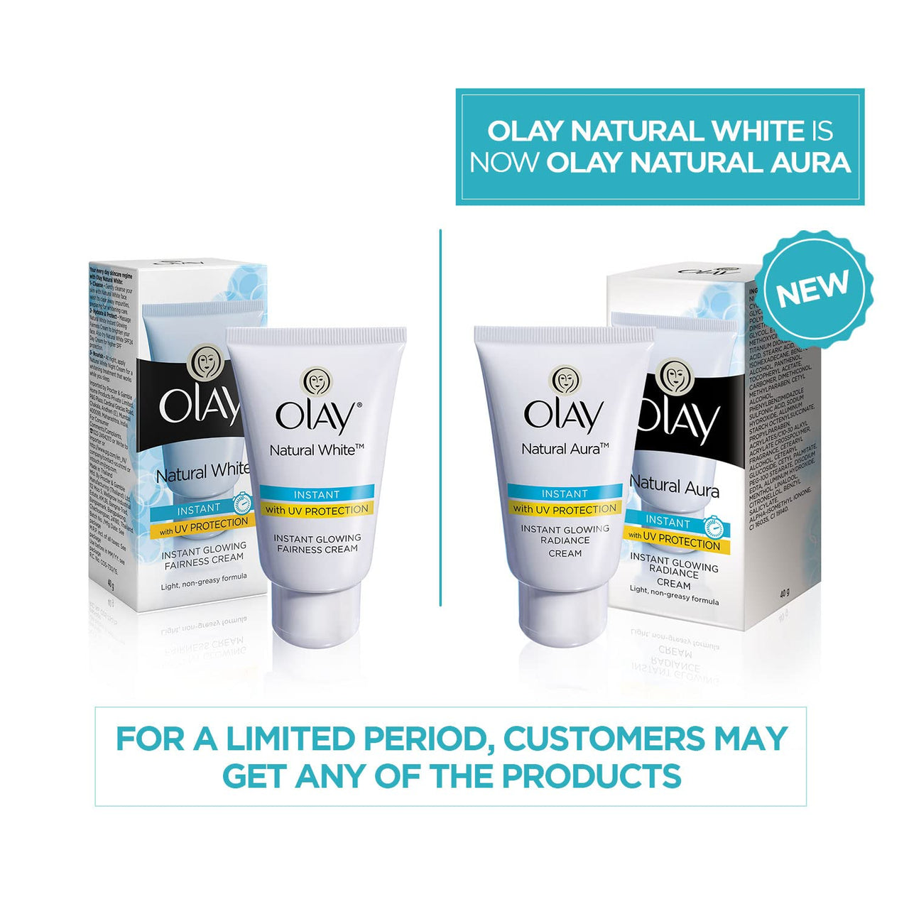 Olay Natural Aura| Vitamin B3, Pro B5, E with UV Protection| 40 gm