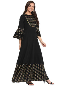 Janasya Women's  Black Poly Crepe Anarkali Kurta