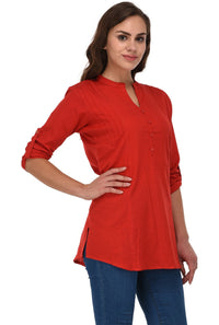 Pistaa's  Women's  Best Cotton Comfort Black Short Kurti with Fold up Sleeves