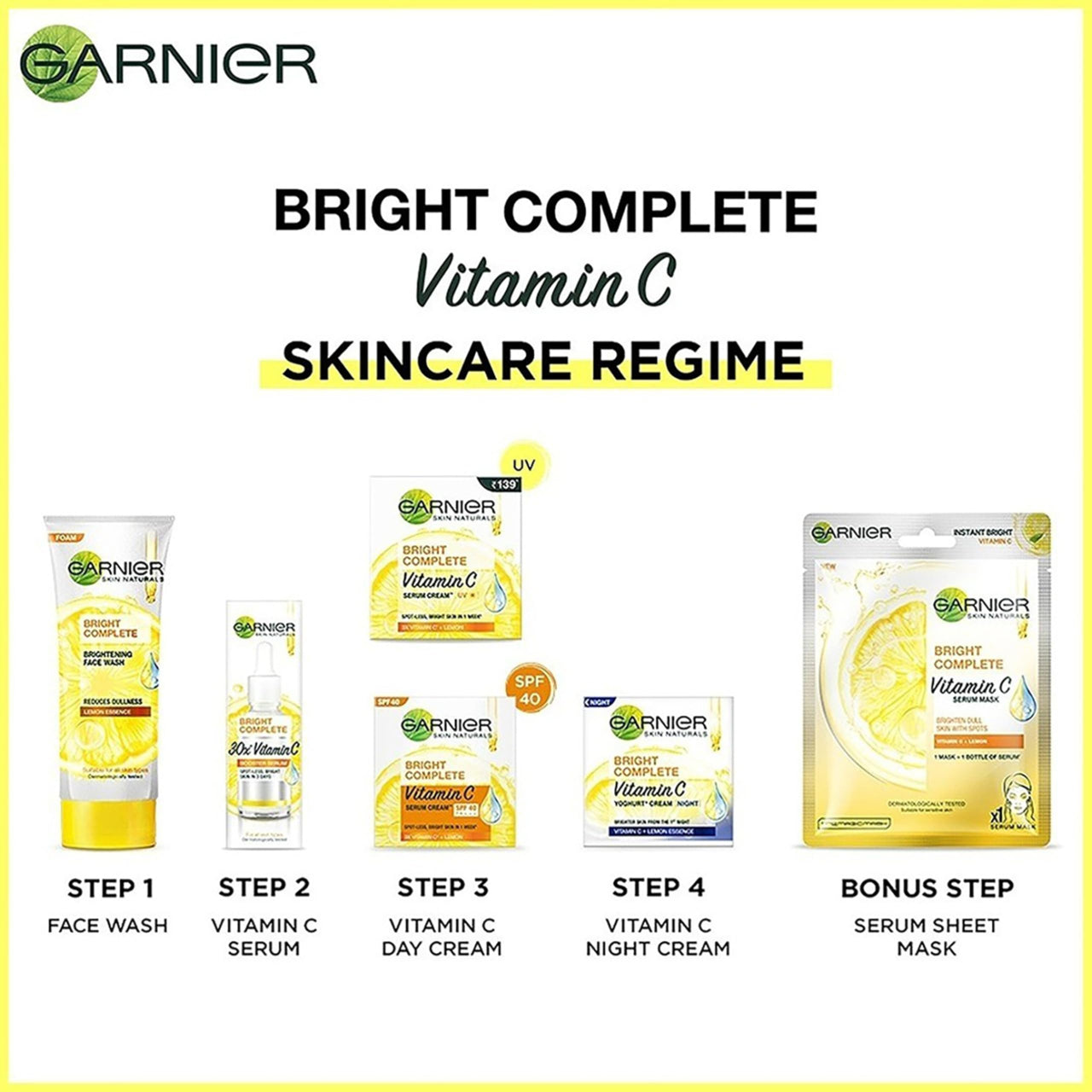 Garnier Skin Naturals, Night Cream, Anti-Dark Spots & Brightening, Bright Complete Vitamin C Yoghurt, 40 g