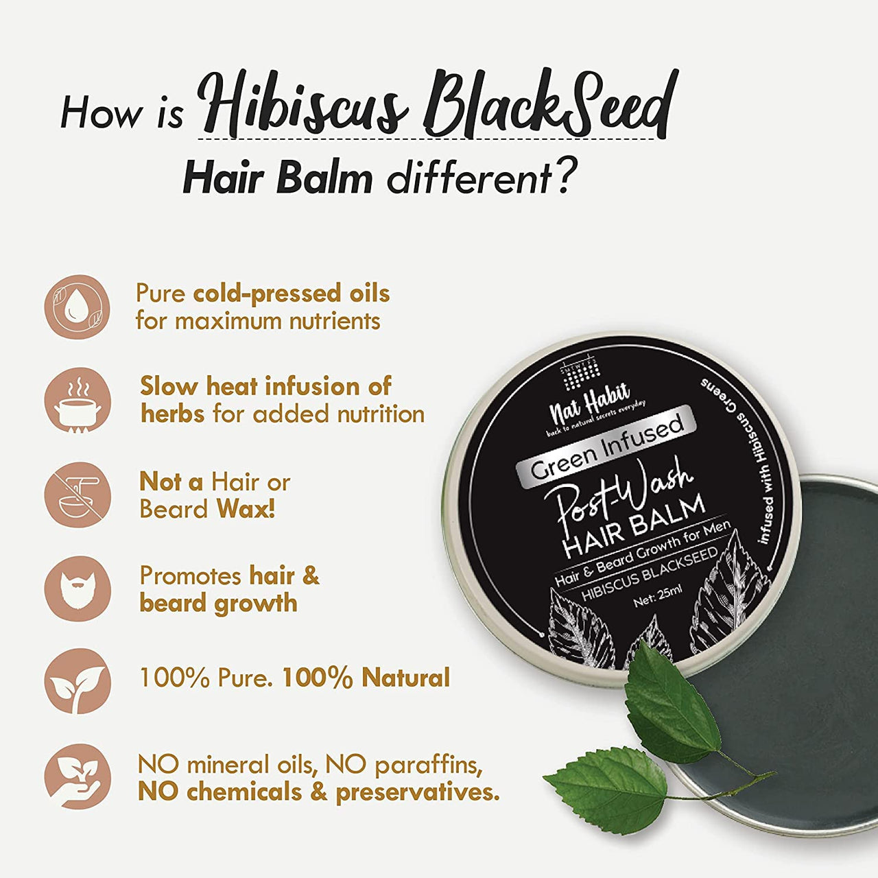Nat Habit Hibiscus Black Seed Hair & Beard Balm For Hair Growth, Beard Growth, Hair Smoothening & Straightening - Infused With Hibiscus Leaves (Pack Of 1, 25Ml), 35 Grams