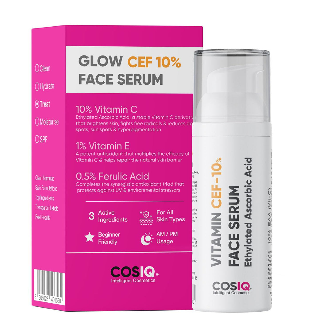 Cos-IQ 10% Vitamin C Serum, 30ml | With Vitamin E & Ferulic Acid | Glowing & Brightening Skin | Anti-Aging Serum for Wrinkles, Fine Lines & Dark Spots | All Skin Types | 30-Days Pack