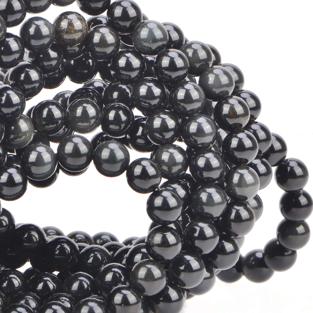 100Pcs Natural Crystal Beads Stone Gemstone Round Loose Energy Healing Beads with Free Crystal Stretch Cord for Jewelry Making (Black Obsidian, 8MM) Black Obsidian