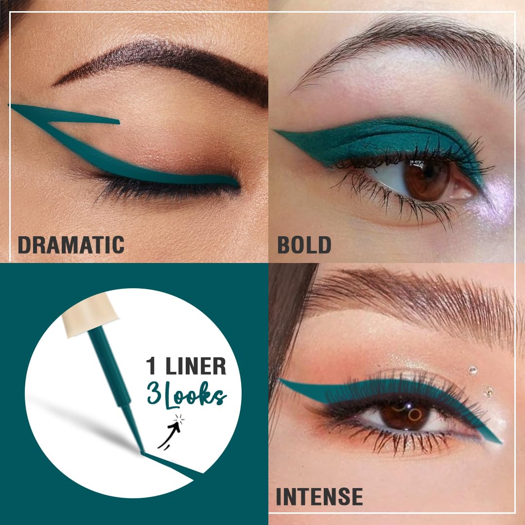 Glamveda Super Matte Liquid Eyeliner – Teal Green, Smudge-Proof, Waterproof, Quick Drying | 24-Hour Long Stay | Smooth Application | Bold, Clean, Smudge-Free Look