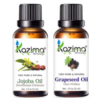 KAZIMA Combo of Jojoba Oil and Grapeseed Oil - 100% Pure Cold Pressed Carrier Oil for Acne, Wrinkles, Skin Moisturizing, Hair fall, 15 ml each