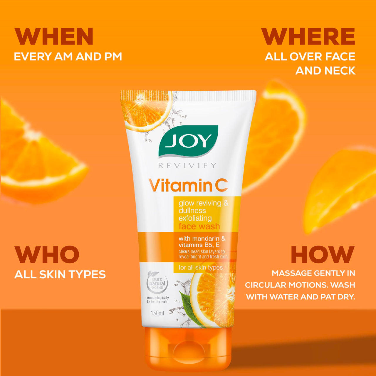 Joy Vitamin C Face Wash (150ml) & Face Cream (50ml) Combo Value Pack for Bright & Glowing Skin | Skin Care For Dullness Removal & Sun Protection | Daily Morning Routine for Men & Women (200 ml Combo Pack of 2)