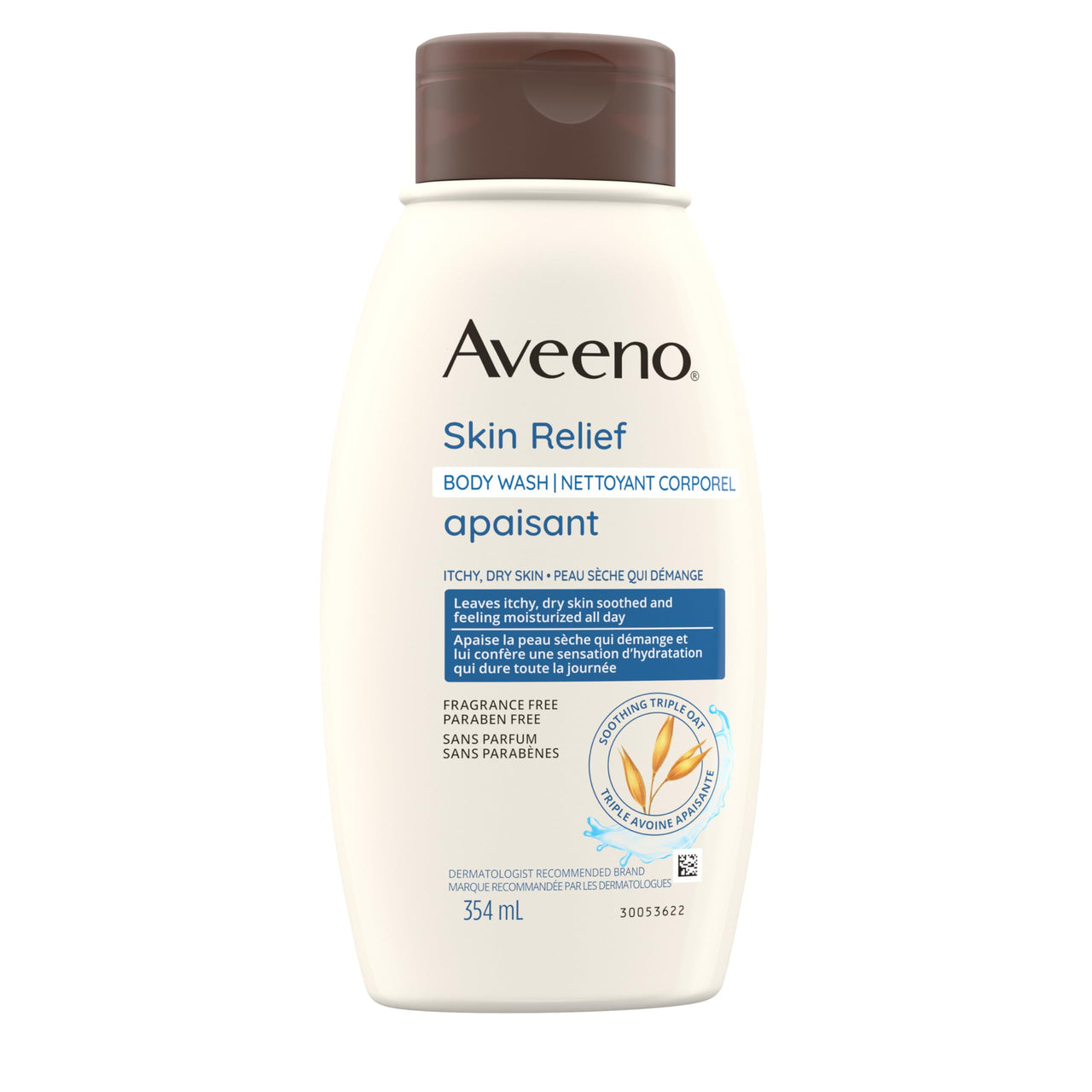 Aveeno Skin Relief Fragrance-Free Body Wash with Oat to Soothe Dry Itchy Skin, Gentle, Soap-Free & Dye-Free for Sensitive Skin, 12 fl. oz