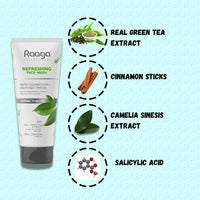 Raaga Professional Refreshing Facewash with Green Tea Extract and Cinnamon Extract | For Normal to Oily Skin | Deeply Cleanses Skin & Helps Fight Pimples (80 ml)