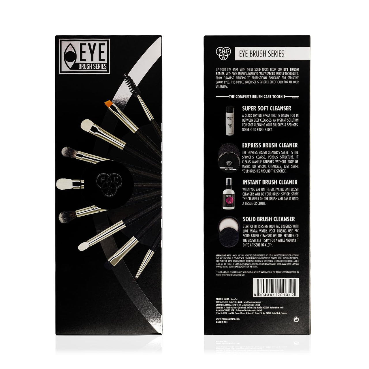 PAC Eye Series Synthetic Bristle Makeup Brush Set | Foundation, Blush, Eyeliner, Concealer, Eyeshadow Brushes with Makeup Brush Pouch | For Cream, Liquid And Powder Formulation - 8 Brushes