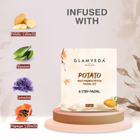 Glamveda Potato Anti Pigmentation Facial Kit | 6 Steps Facial | Fights Blemishes and Dullness | Protects and Nourishes | 40 GM