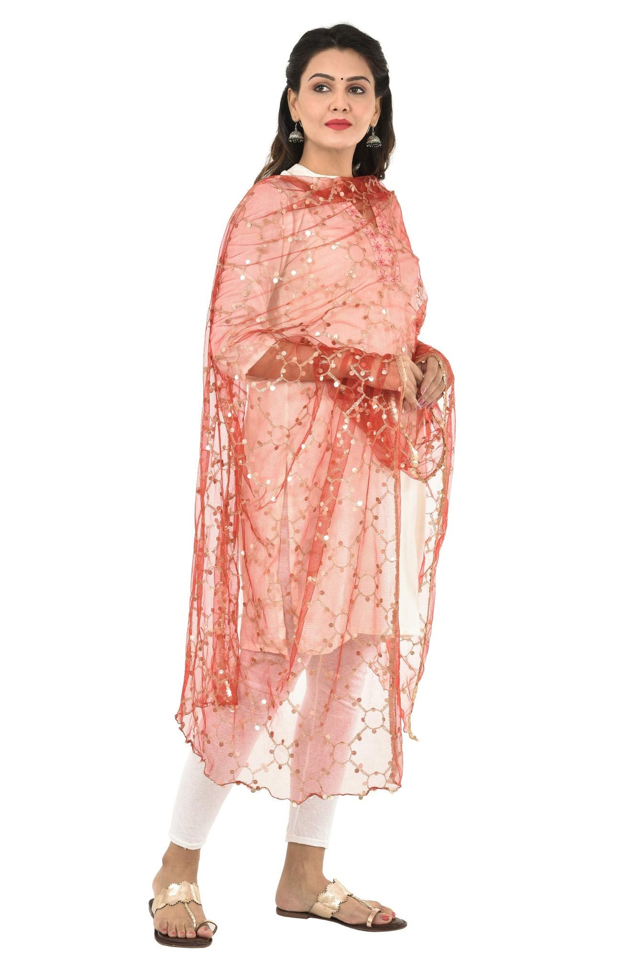 YOUTHQUAKE Heavy Embellished Plastic Mirror Net Dupatta for Womens & Girls