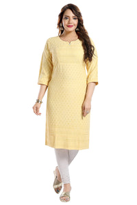 QUEEN SHIELD Women's  Knee Length Rayon Chikan-Kari KurtaKurti (QS_6631)