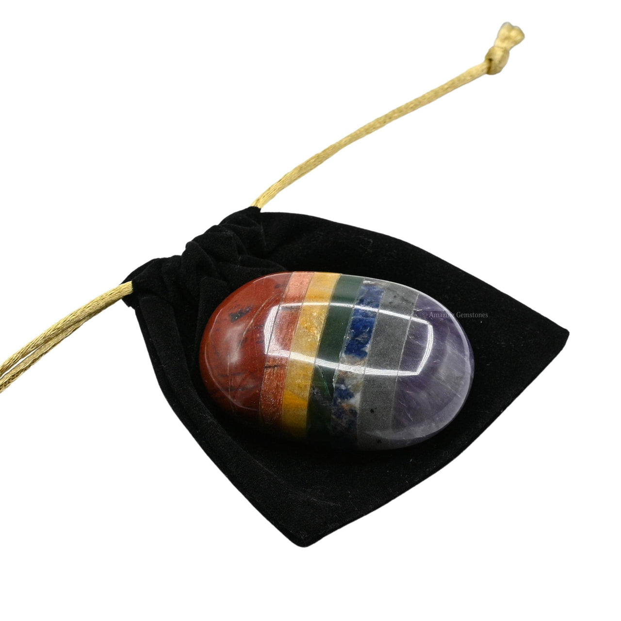 Seven Chakra Bonded Large Palm Stone - Pocket Massage Worry Stone for Natural Body Chakra Balancing, Reiki Healing and Crystal Grid 7 Chakra (Bonded)