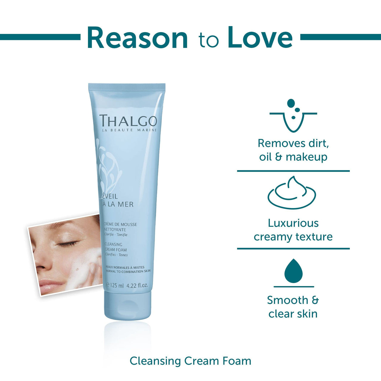 Thalgo Cleansing Cream Foam - Cream-to-Foam Face Cleanser for All Skin Types - Makeup Remover & Purifying Cleanser - 125ml