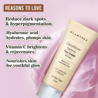 Glamveda Glutathione Face Cream For Glowing Skin | Brighter, Hydrated | Reduces Dark Spots, Pigmentation | with Vitamin C & Hyaluronic Acid | Skin Brightening Cream For Women | All Skin Type 50g