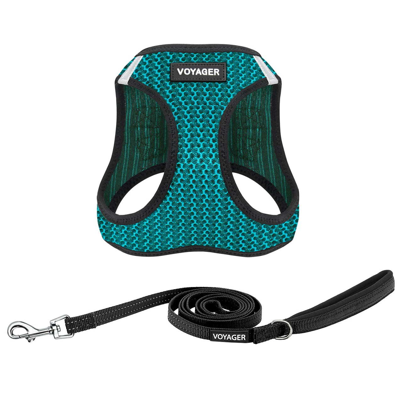 Voyager Step-in Air All Weather Mesh Harness and Reflective Dog 5 ft Leash Combo with Neoprene Handle, for Small, Medium and Large Breed Puppies by Best Pet Supplies - Turquoise, XL