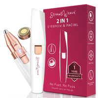 STRAW&WEAVE Facial Hair Removal Machine|Eyebrow Trimmer & Epilator|Trimmer For Women Private Part|2 In 1 Trimmer 400 mAh Battery 1 Year Warranty|Painless Hair Removal Machine|Nose Hairs Remover,White