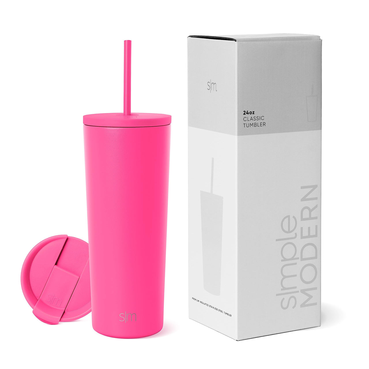 Simple Modern Insulated Tumbler with Lid and Straw | Iced Coffee Cup Reusable Stainless Steel Water Bottle Travel Mug | Gifts for Women Men Her Him | Classic Collection | 24oz | Raspberry Vibes -Raspberry Vibes