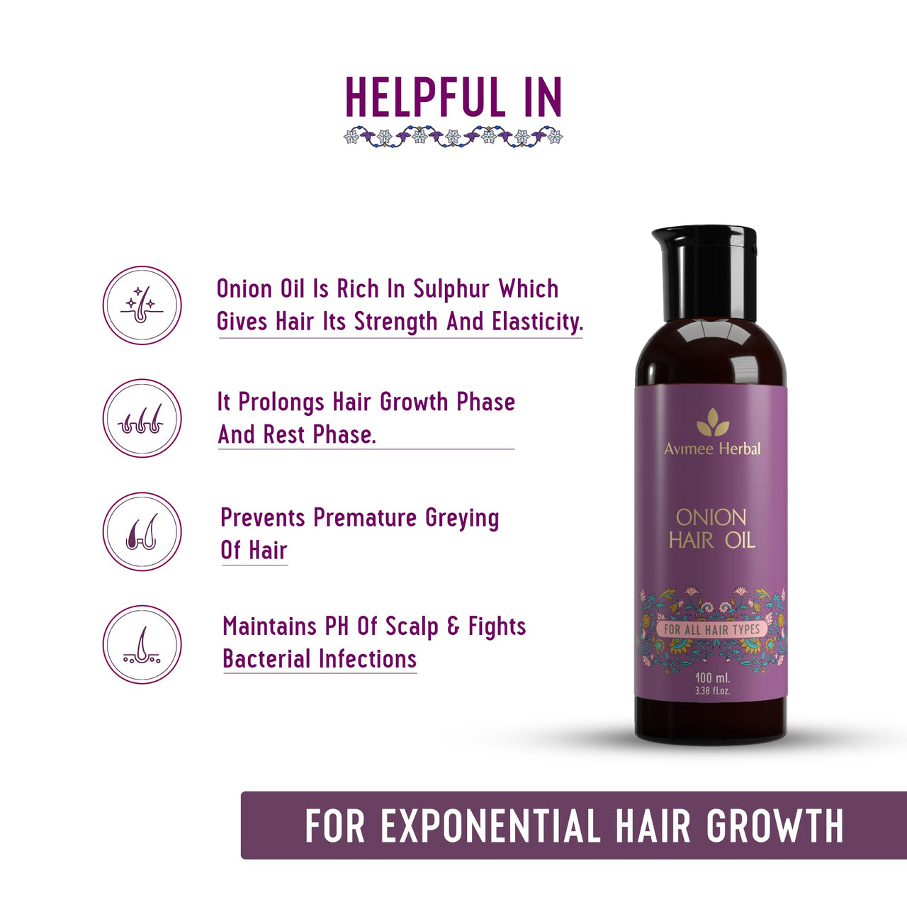 Avimee Herbal Hair Oil Combo | Pack of 3 | Onion Oil, Bhringraj Oil & Amla Oil | For Hair Growth, Hair Fall Control & Scalp Care | 3 x 100ml