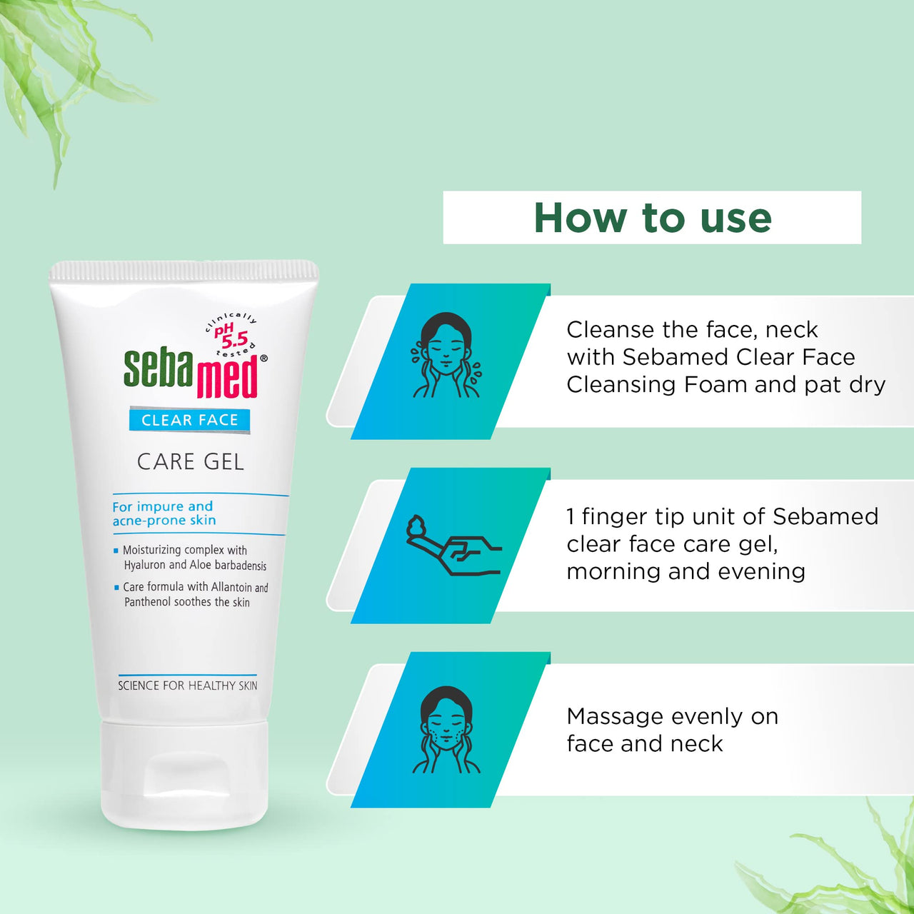 Sebamed Clear Face Care Gel | pH 5.5 |Non-sticky Moisturizer with Hyaluronic acid, Aloe Vera | Dermatologically & clinically tested | 50ml, Pack of 4