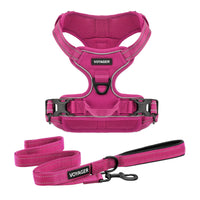 Voyager Dog Harness Dual Leash Attachment No-Pull Control Adjustable Soft but Strong Pet Harness for Medium and Large Dogs with 3M Reflective Technology - Harness Leash Set (Fuchsia), XL XL (Chest: 28 - 37