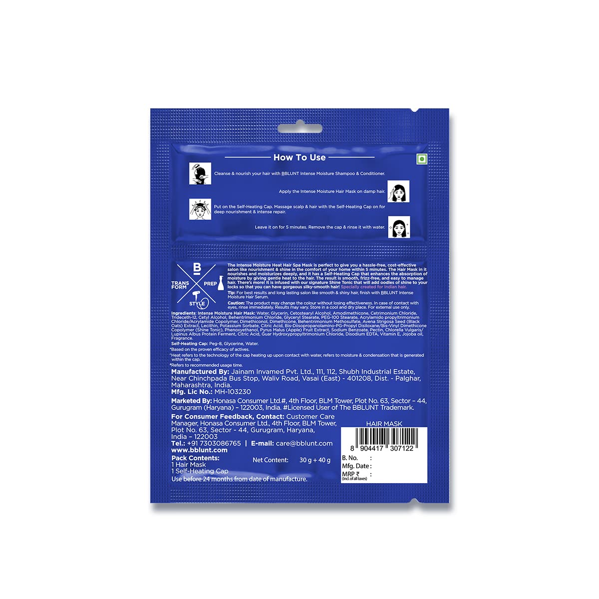 BBLUNT Intense Moisture Heat Hair Spa Mask with Jojoba Oil & Vitamin E for Salon-Like Hair Spa at Home - 70 g