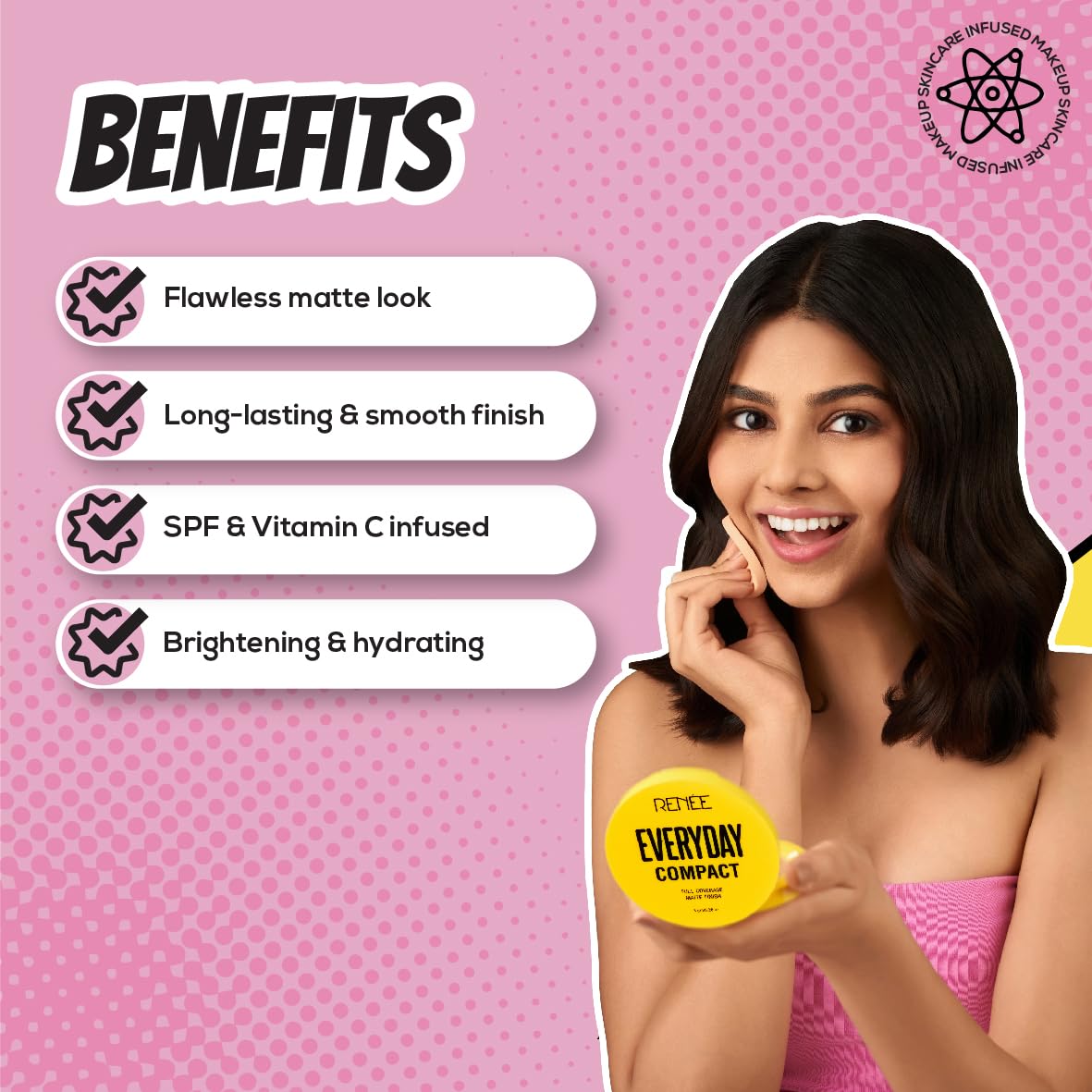 RENEE Everyday Compact Powder - Sandal, Matte Finish, High Coverage, Ultralight & Silky Smooth Finish, Enriched with Vitamin C & H yaluronic acid, Cruelty-Free Skincare Infused Makeup, 8Gm