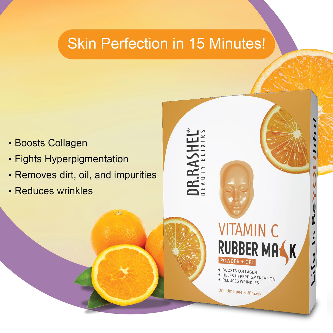 DR.Rashel Vitamin C Rubber Peel-Off Face Mask, Collagen Boosting, Anti-Wrinkle, Powder + Gel Formula || Brightening, Anti-Aging, Deep Cleansing & Pore-Reducing Face Mask for Glowing & Youthful Skin