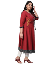 Yash Gallery Women's  Cotton Slub Embroidered Anarkali Kurta Maroon