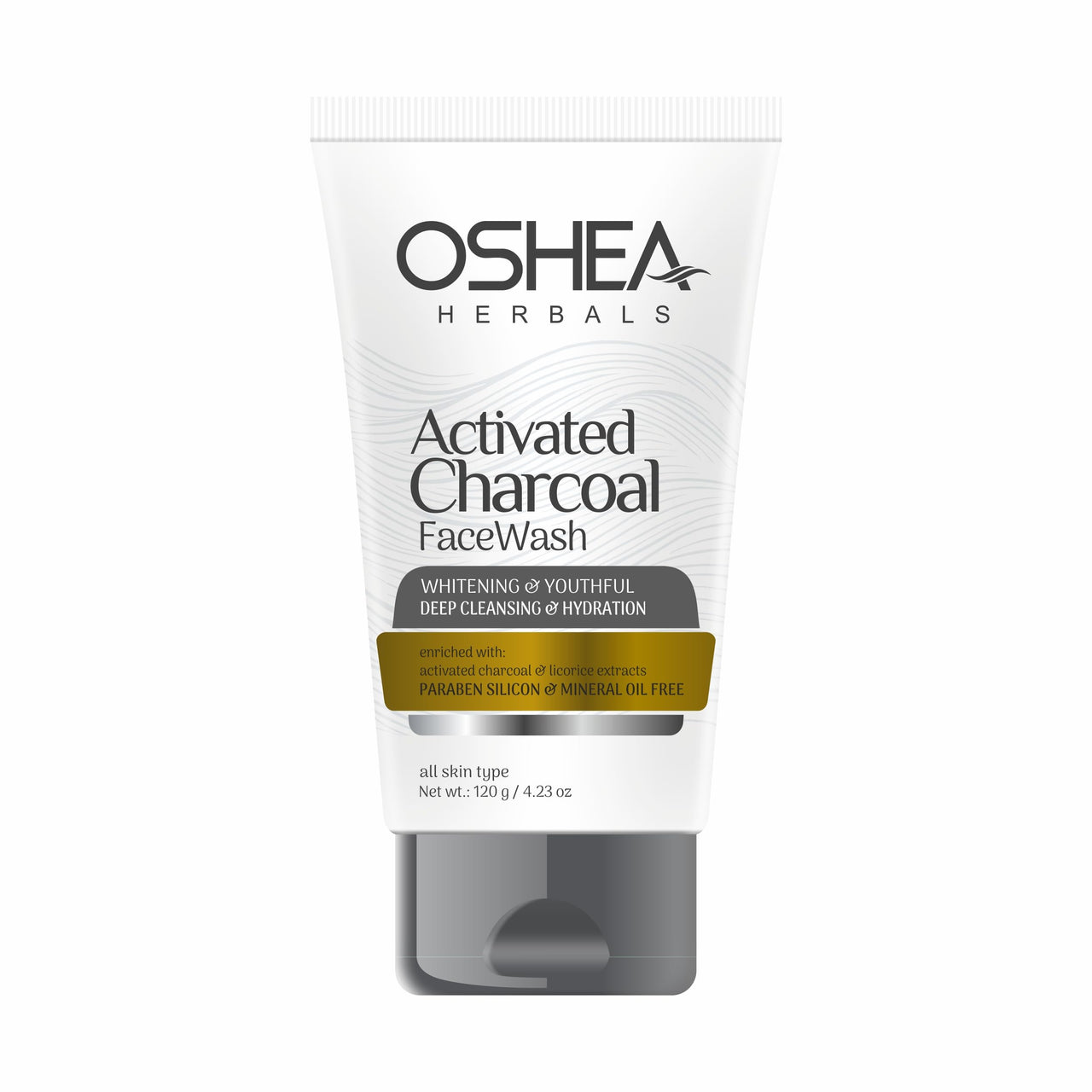 Oshea Herbals Activated Charcoal Gel Facewash For Men and Women | Cleanses Black Heads & Uneven Skin Tone with Activated Charcoal & Licorice Extracts | Paraben, Silicon & Mineral Oil Free - 120g