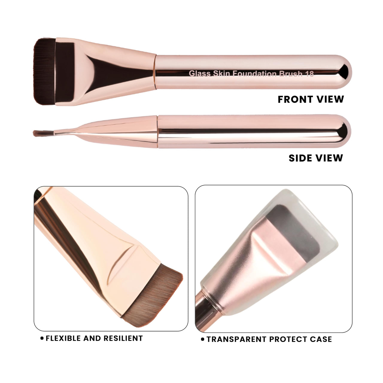 Milagro Beauty Glass Skin Foundation Professional Brush (18) | Full Coverage & Finish| Ultra Soft Bristles | Easy Blending For Cream & Liquid Foundation Application