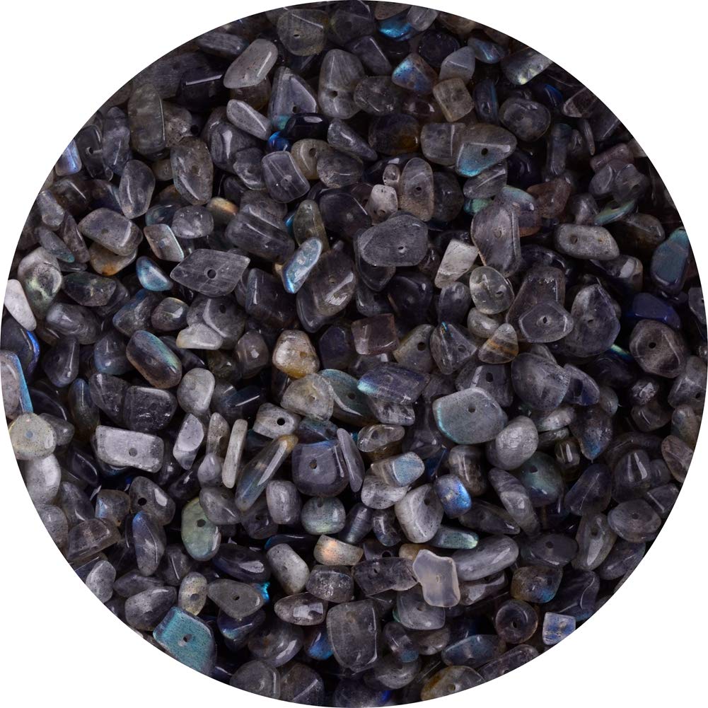 Natural Chip Stone Beads 5-8mm Spectrolite About 400 Pieces Irregular Gemstones Healing Crystal Loose Rocks Bead Hole Drilled DIY for Bracelet Jewelry Making Crafting (5-8mm, Spectrolite)