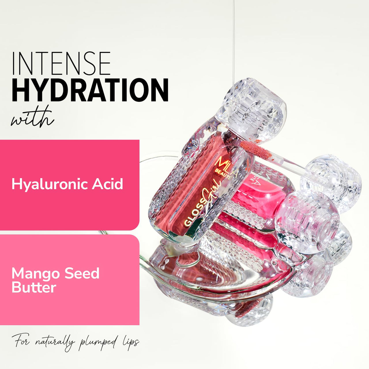 Mila Beauté Gloss Girl Lip Gloss | Enriched With Mango Seed Butter & Hyaluronic Acid | Light Weight & Non-Sticky Formula | Gives Fuller-Lip Effect & Extra Hydration | High Shine Finish-Bossy, 2.8 ml