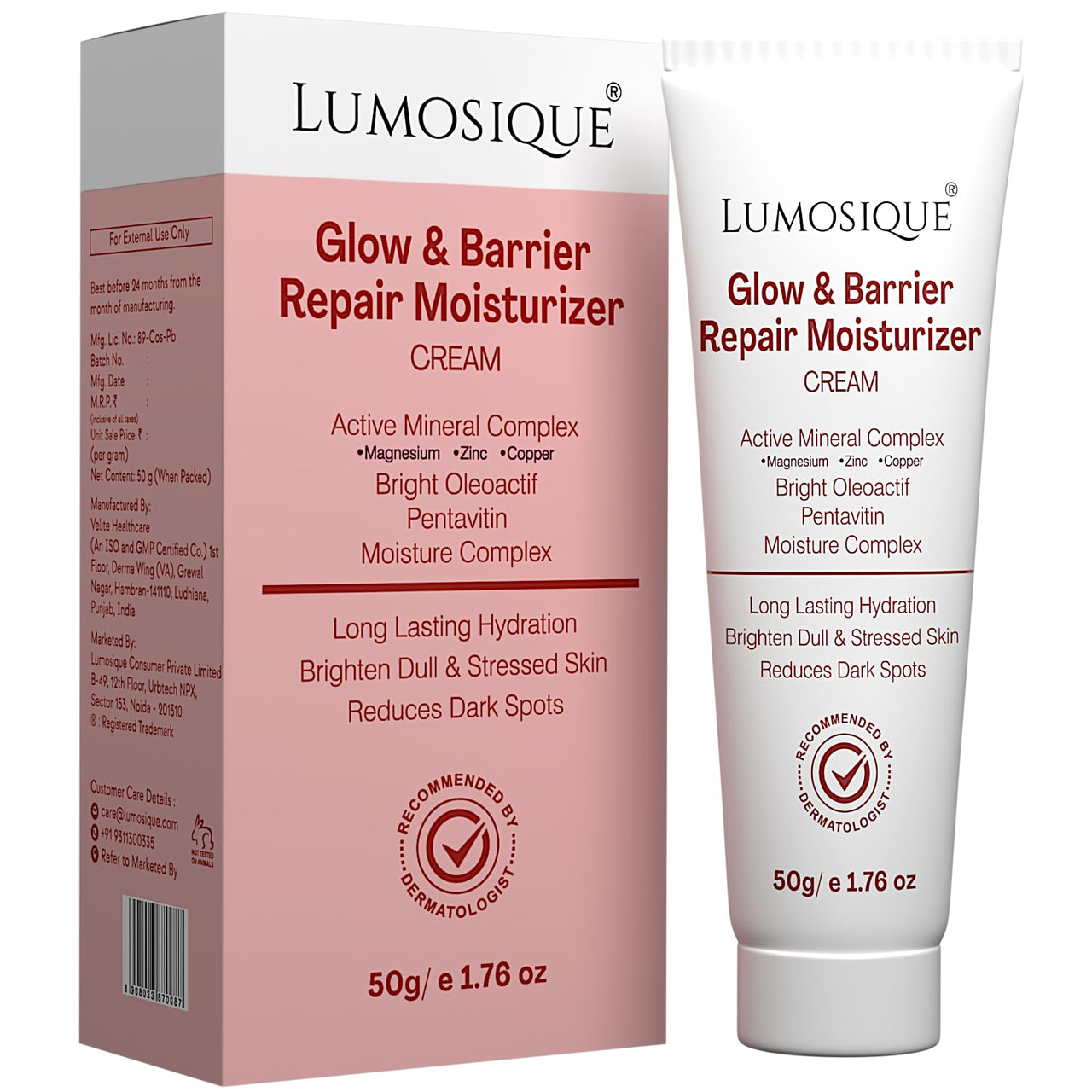 LUMOSIQUE® Glow and Barrier Repair Moisturizer Cream for Intense Moisturizing and Skin Strengthening | With Active Mineral Complex, Bright Oleoactif, Pentavitin and Moisture Complex I Skin Barrier Repair Cream | For Dry Skin, Normal Skin & Sensitive Skin