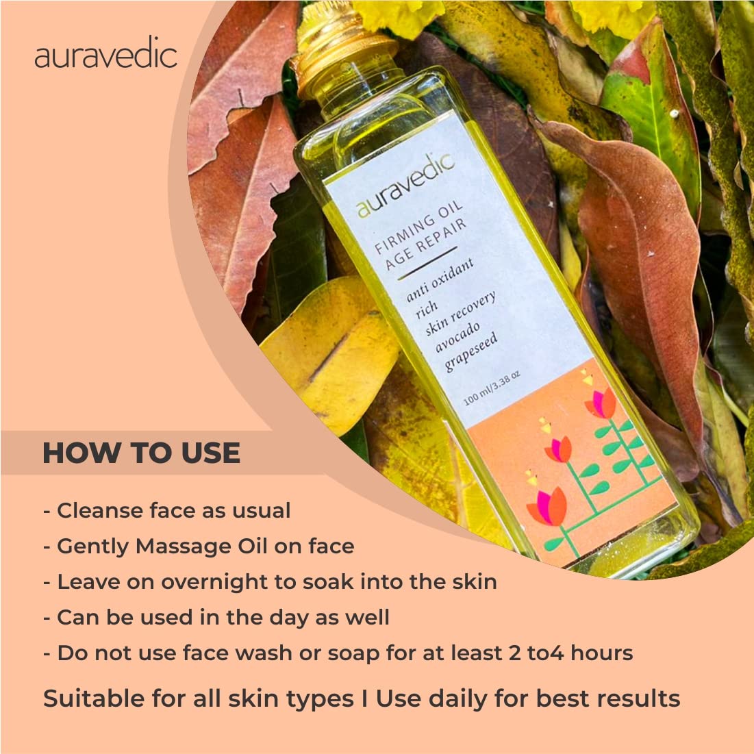 Auravedic Avocado Oil Grapeseed Oil firming body oil after bath for daily use 100 ml body oil for winter body oil for glowing skin anti aging face body massage oil for full body anti aging serum oil