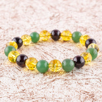 Triple Crystal Money Bracelet - Red Garnet - Citrine - Green Aventurine Handmade Bracelet Stretchable Genuine Round Beaded 10mm Unisex Jewelry Chakra Healing Crystals - Success - Bohemian Triple_B