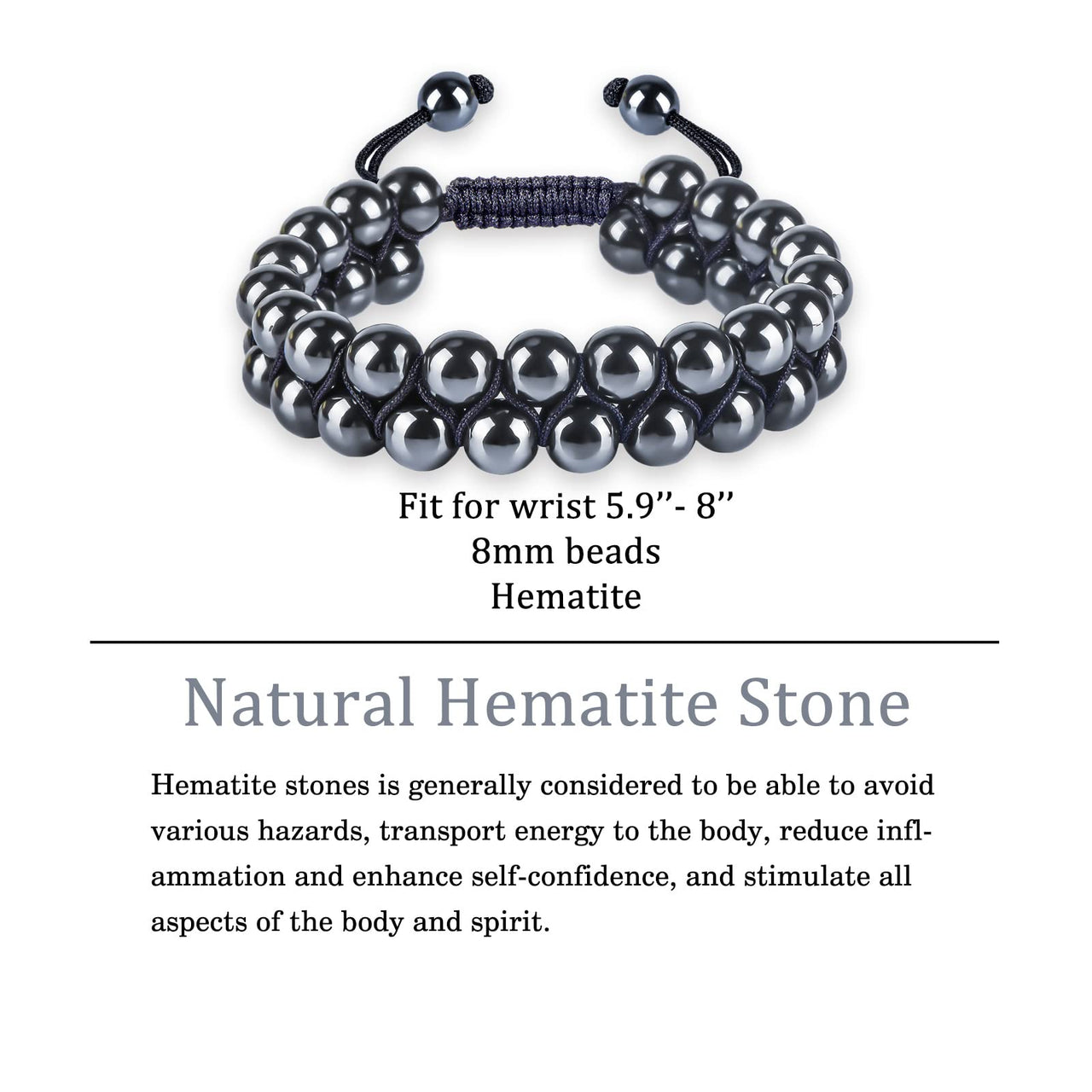 Genasto Natural Hematite Beads Bracelet Chakra Healing Crystal Stone Beaded Bracelet Premium Crystals Protection Stone Bracelet for Men Women Hematite Bracelet without magnetic