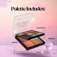 Hilary Rhoda Transform Face Palette | 9 Eyeshadows | 2 Blushes | Highlighter & Contour | Highly Pigmented | Available in 2 Variants | Matte & Shimmer Finish | All-in-One Kit | 18g (Little Drama - Shade 02)