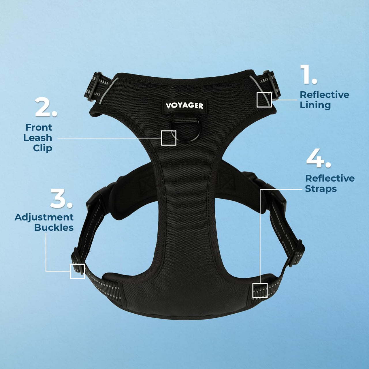 Dog Harness Dual Leash Attachment No-Pull Control Adjustable Soft but Strong Pet Harness for Medium and Large Dogs with 3M Reflective Technology - Black, XS (Chest: 13 - 16") XS (Chest: 13 - 16") Harness (Black Nylon)