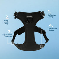 Dog Harness Dual Leash Attachment No-Pull Control Adjustable Soft but Strong Pet Harness for Medium and Large Dogs with 3M Reflective Technology - Black, XS (Chest: 13 - 16