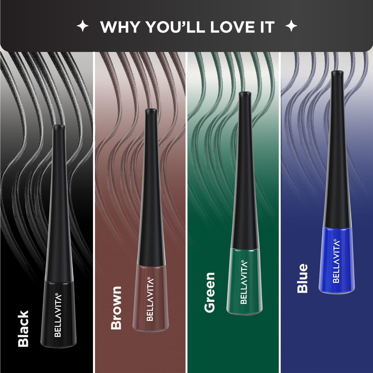 BELLAVITA Intense Drama Waterproof Eyeliner, Brown, Matte Finish, Smudge-Proof, Fast-Drying, Felt Tip Applicator, Enriched with Biotin, 3.5 ml