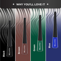 BELLAVITA Intense Drama Waterproof Eyeliner, Brown, Matte Finish, Smudge-Proof, Fast-Drying, Felt Tip Applicator, Enriched with Biotin, 3.5 ml