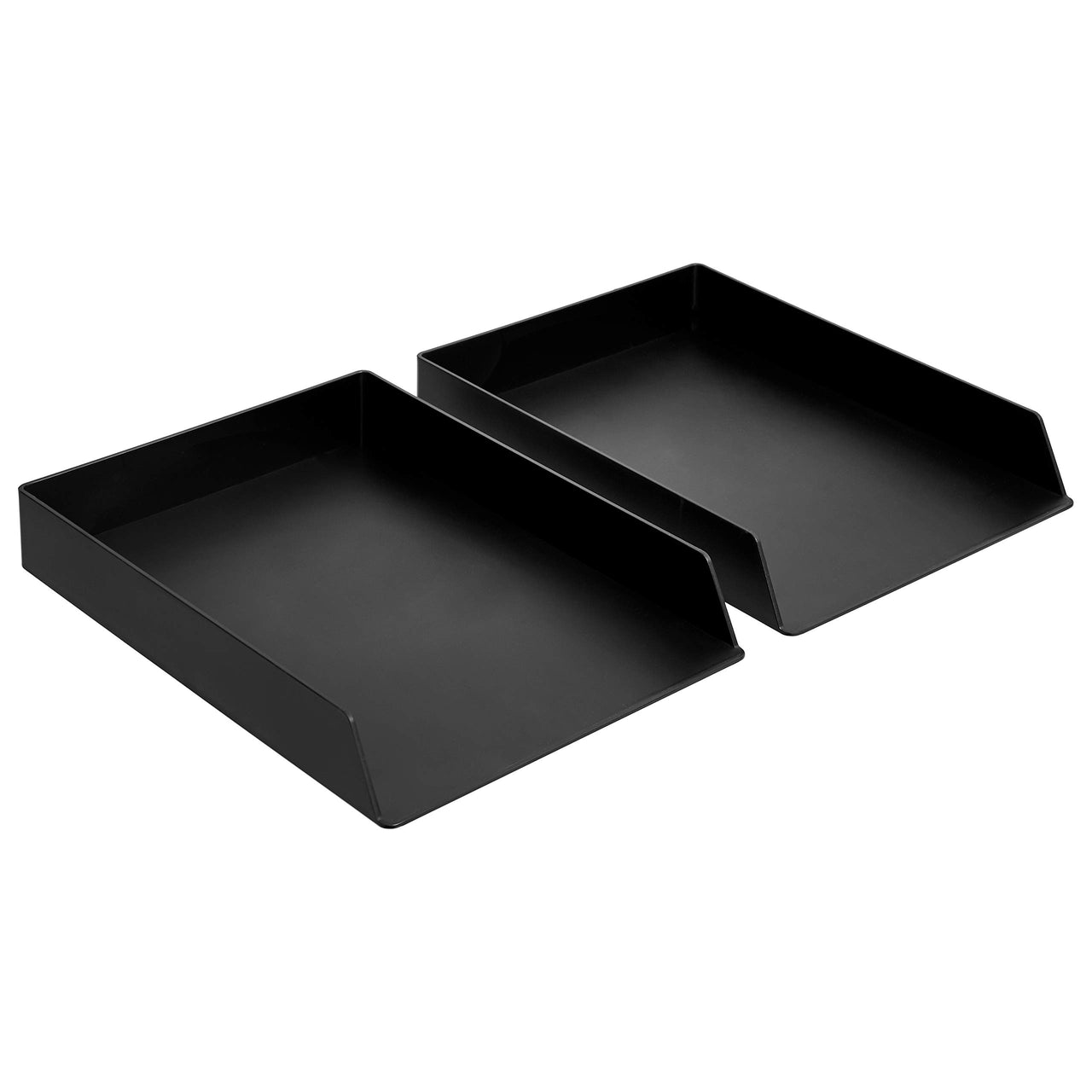 Basics Rectangular Plastic Desk Organizer, letter size Tray, Black, 2-Pack Letter Tray