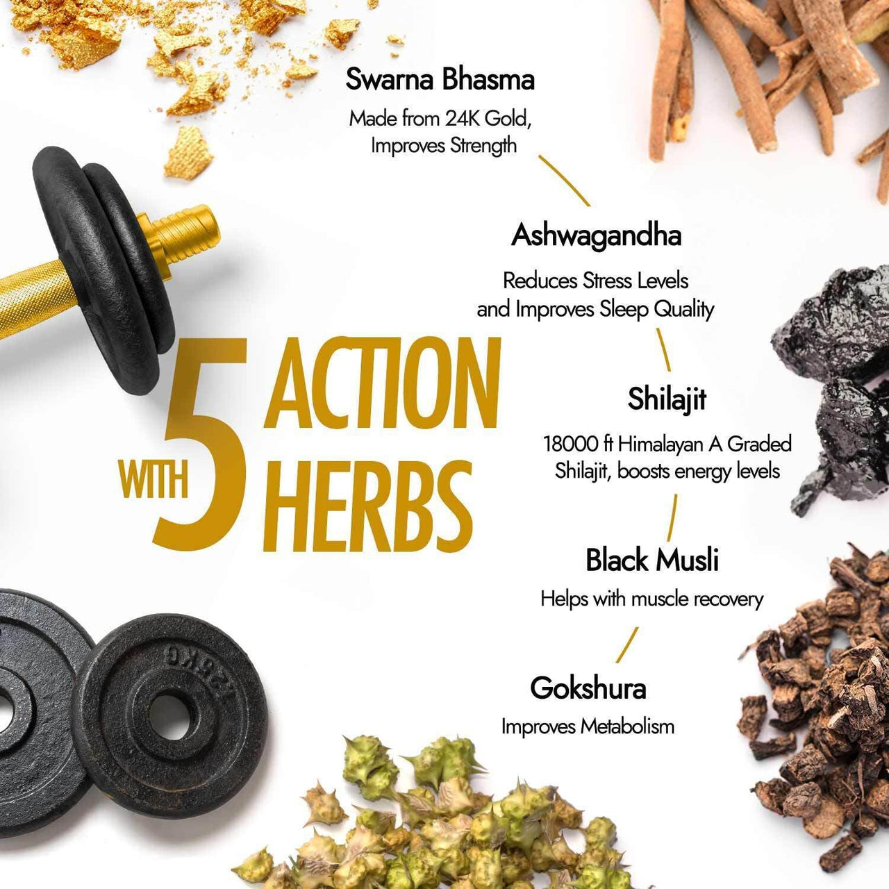 Kapiva Shilajit/Shilajeet Gold 60 Capsules | Contains 24 Carat Gold | For Stamina, Muscle Growth & Energy | Ashwagandha, Gokshura, Safed Musali & Other Action Herbs & 100% Ayurvedic