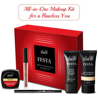 Iba Festa Beauty Essentials Makeup Kit for Women | 5 in 1 Makeup | Contains: Liquid Lipstick, Kajal, Primer, Foundation, Lip & Cheek Tint | Long Lasting Makeup Kit Combo With All Products Full Set For Girls
