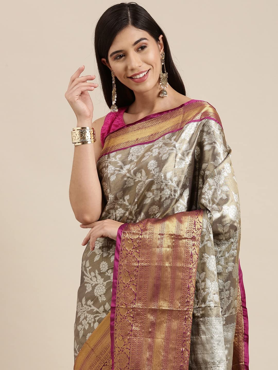 Pandadi Saree Women's  Arasi Soft Tissue Banarasi Silk Dharmavaram Pattu Saree With Unstiched Blouse Piece